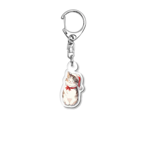 可愛い猫サンタが運ぶ幸せ Acrylic Key Chain