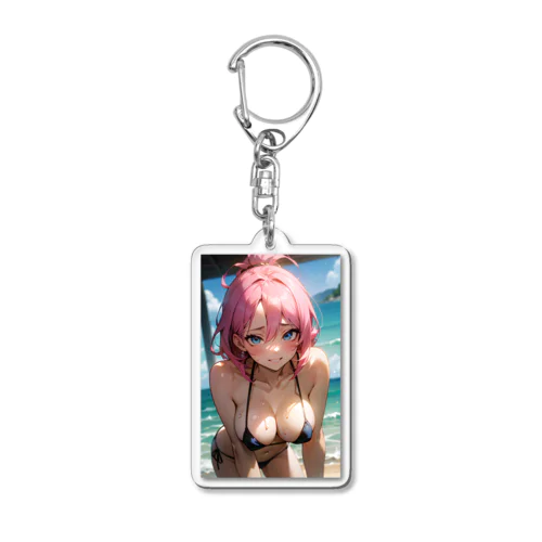 ピンク髪の美少女 Acrylic Key Chain
