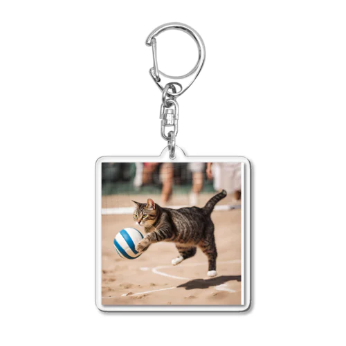 バレーボールをする猫 Acrylic Key Chain