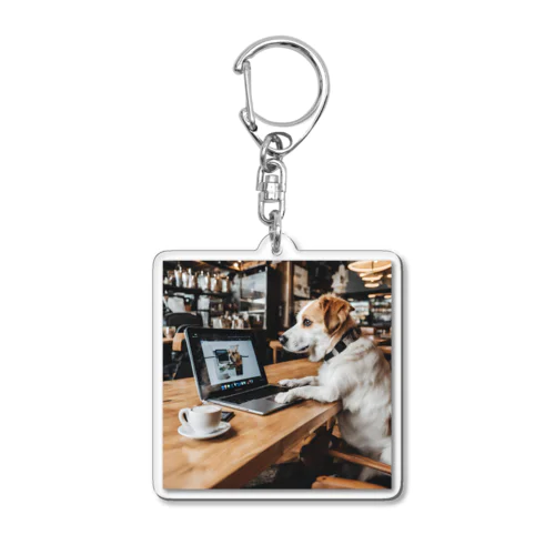 喫茶店でリモートワーク犬 Acrylic Key Chain