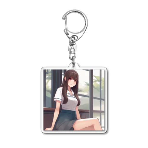 ロングヘアのかわいい女性のグッズ Acrylic Key Chain