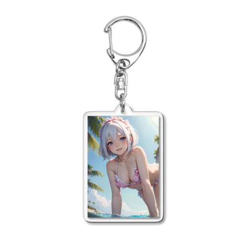 銀髪ビキニのお姉さん Acrylic Key Chain