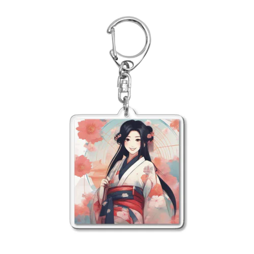 浴衣を着た黑髪ロングヘアの綺麗な女性 Acrylic Key Chain