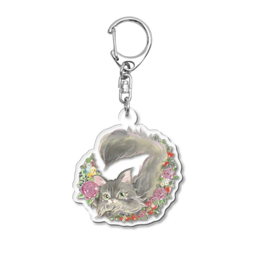 お花のリースとにゃんこ Acrylic Key Chain