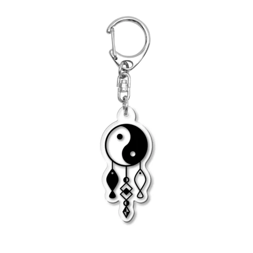 陰陽太極図と双魚 (黒色) Acrylic Key Chain