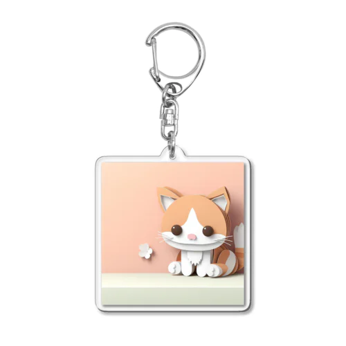 ペーパークラフト風の猫 Acrylic Key Chain