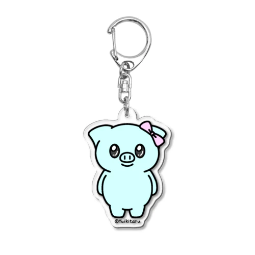 *ぶた(青)*リボン Acrylic Key Chain