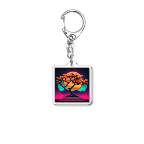 RetrowaveFlowerー金木犀ー Acrylic Key Chain