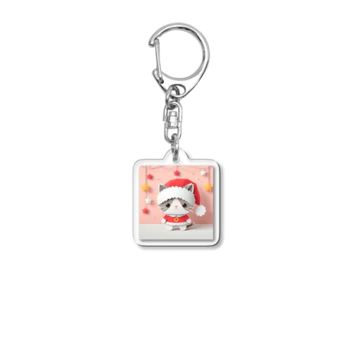 ペーパークラフト風のサンタ猫 Acrylic Key Chain