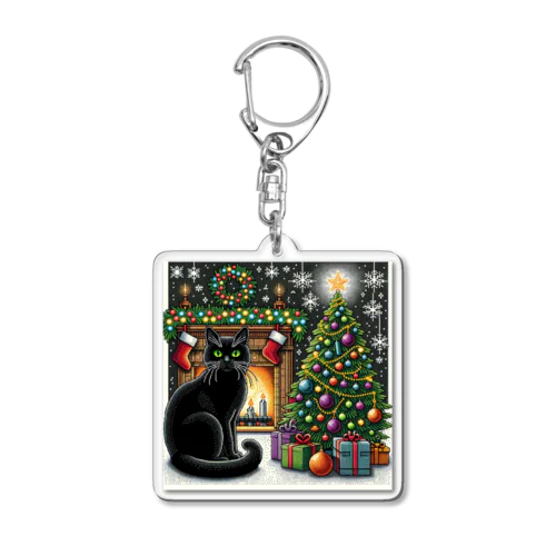 【ドットアート】黒猫のクリスマス🐈‍⬛🎄🎁 Acrylic Key Chain