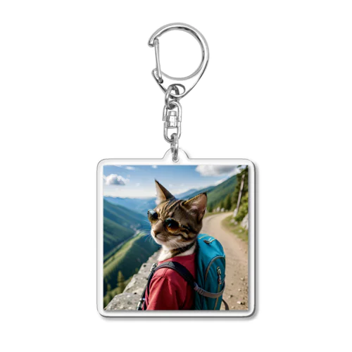 登山するワイルド系猫 Acrylic Key Chain