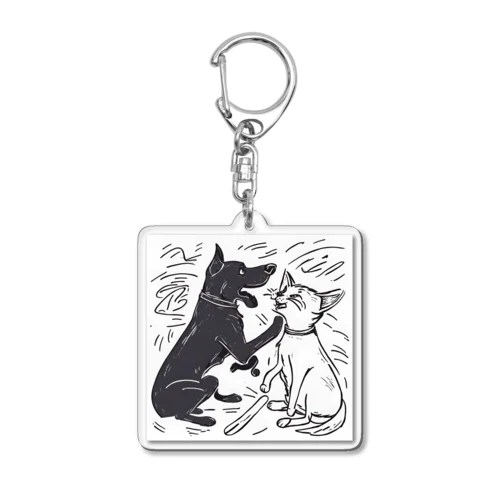 犬と猫のたたかい Acrylic Key Chain