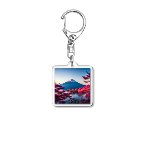 富士山と紅葉、そして湖のグッズ Acrylic Key Chain