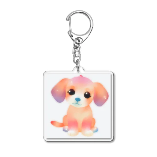 お座りして微笑む子犬のデザイングッズ Acrylic Key Chain