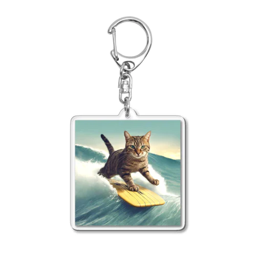 サーフィンする猫 Acrylic Key Chain