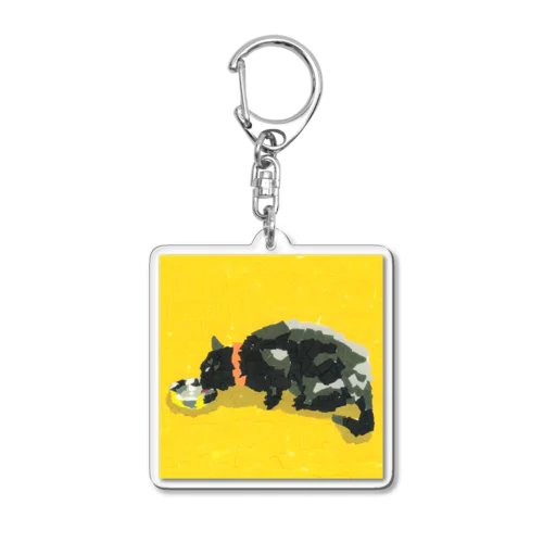 水飲む黒猫(ちぎり絵/貼り絵) Acrylic Key Chain