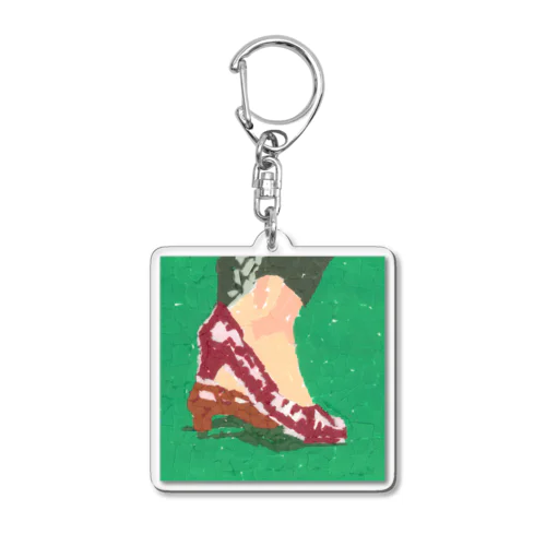 赤いパンプスで歩く(ちぎり絵/貼り絵) Acrylic Key Chain