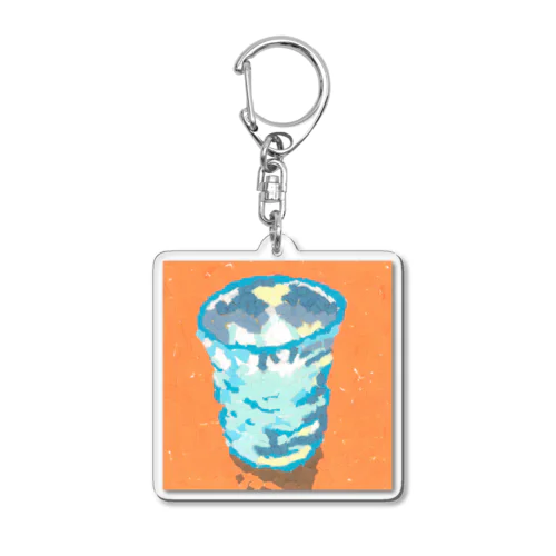 手作りの青いガラスコップ(ちぎり絵/貼り絵) Acrylic Key Chain
