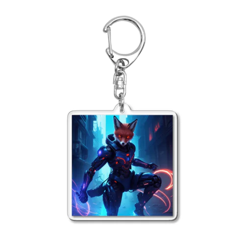 メカニカル・キツネの都市探索」: "Mechanical Urban Fox Exploration" Acrylic Key Chain