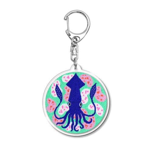 パンチニードル烏賊（紺） Acrylic Key Chain