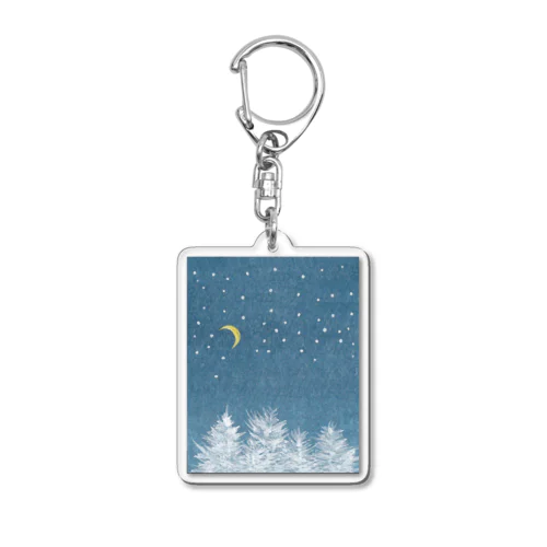 冬の夜の森と三日月 Acrylic Key Chain