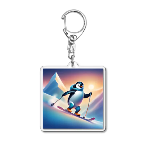 スキーをするペンギンのペーくん Acrylic Key Chain