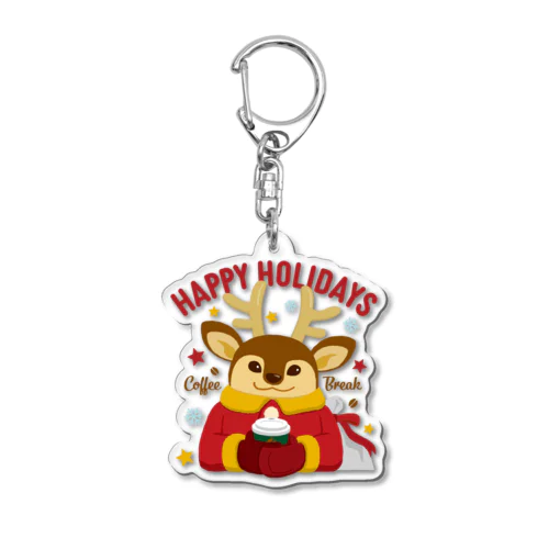 クリスマスにコーヒー休憩をするトナカイ Acrylic Key Chain