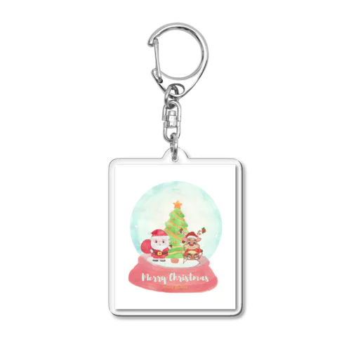 トナカイとサンタクロースのクリスマススノードーム Acrylic Key Chain