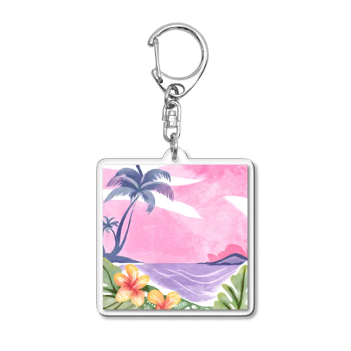 Hawaii　海とハイビスカス Acrylic Key Chain