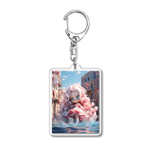 水たまりとピンクガール Acrylic Key Chain