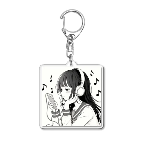 音楽を聴く女の子 Acrylic Key Chain