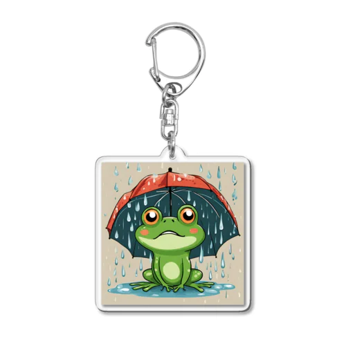 カエルの子、雨宿り。傘を広げて待っています♪グッズ Acrylic Key Chain