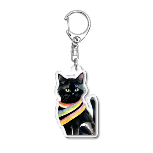 黒猫と虹の首輪 アクリルキーホルダー