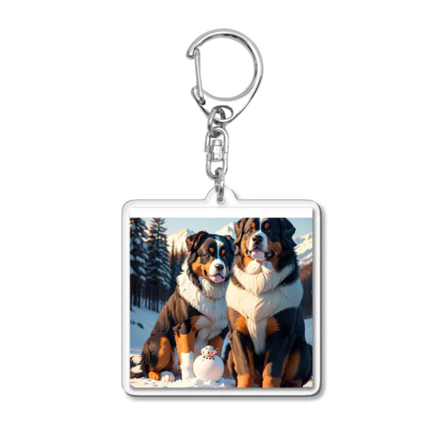 雪だるまと遊ぶバーニーズマウンテンドック　 Acrylic Key Chain