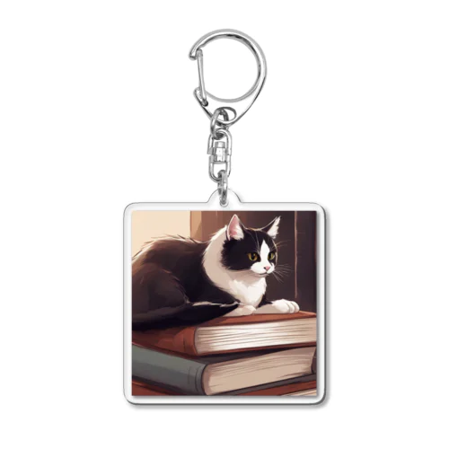 本と猫 Acrylic Key Chain