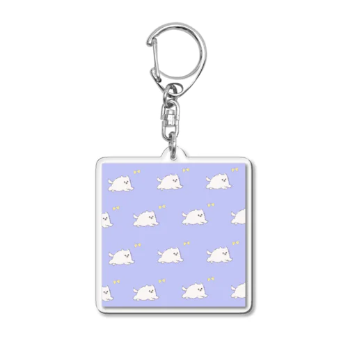 モッフモフの白ぽめちゃん　蝶々を追いかける Acrylic Key Chain