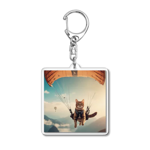 パラシュートする猫 Acrylic Key Chain