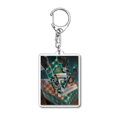 縞模様のテーブルクロスのある静物画 / Still Life with Checked Tablecloth Acrylic Key Chain