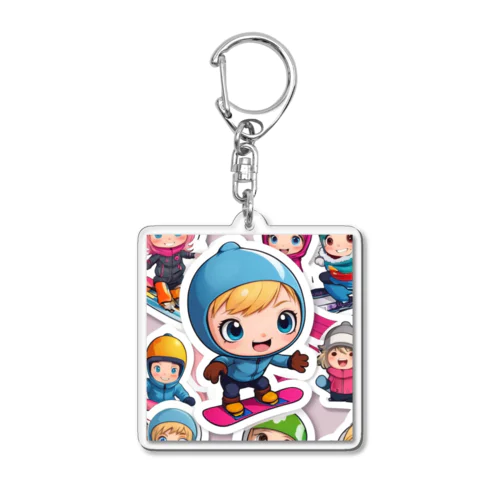 スノーボードとキャラクターたちのイラストグッズ Acrylic Key Chain