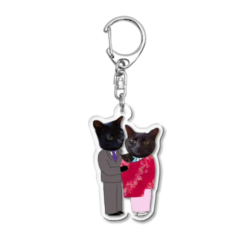 黒猫の親子 Acrylic Key Chain