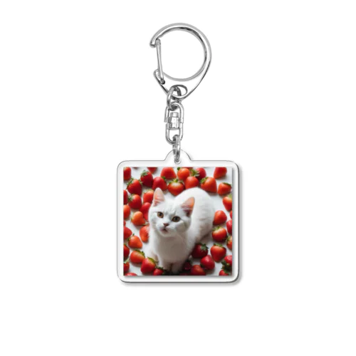 いちごねこ・スクエア Acrylic Key Chain