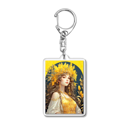 ミモザの花の妖精・精霊の少女の絵画 Acrylic Key Chain