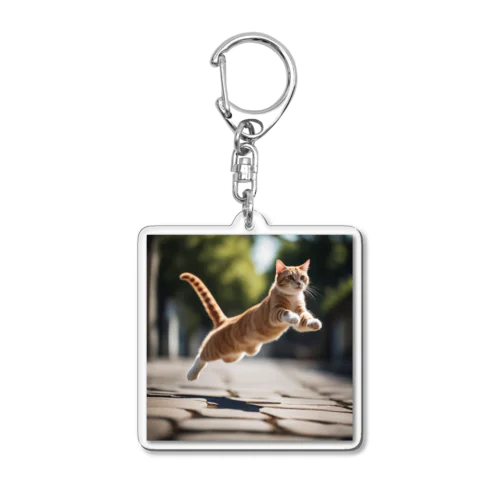 ジャンプする猫 Acrylic Key Chain