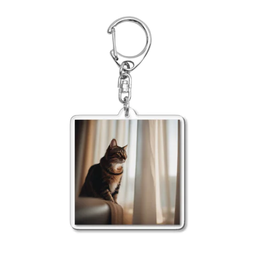 カーテンの上に登っている猫 Acrylic Key Chain