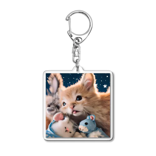 ぬいぐるみと猫ちゃんのショット Acrylic Key Chain