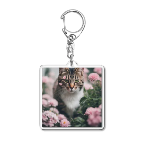 猫と花 Acrylic Key Chain