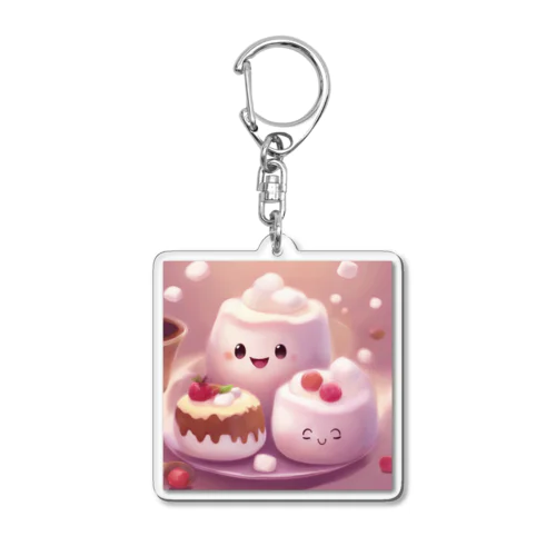 ふわふわマシュマロかわいいプリン Acrylic Key Chain