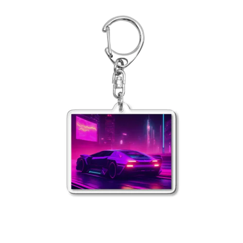 闇夜の中、主人公が追手から逃げるために猛スピードで運転している車 Acrylic Key Chain