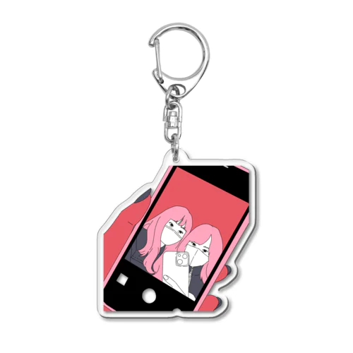 自撮りを自撮るマスク女子 Acrylic Key Chain