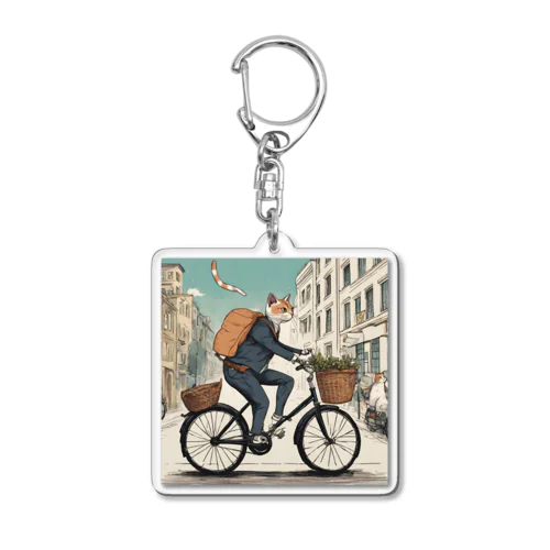 街中を自転車で走る猫のグッズです。 Acrylic Key Chain